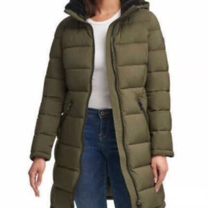 Andrew Marc Ladies' Long Stretch Parka Jacket, Olivine, Small